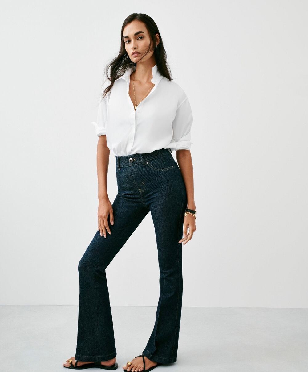 Spanx Shape Everywear Pull On Flare Jeans Midnight Blue Size Medium
